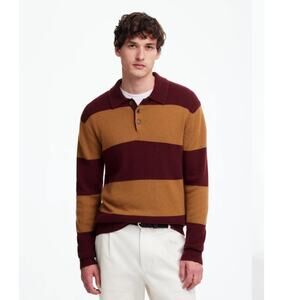 NWT Madewell Men's Rugby-Stripe Sweater Polo Shirt in SoftWool Heather Berry M